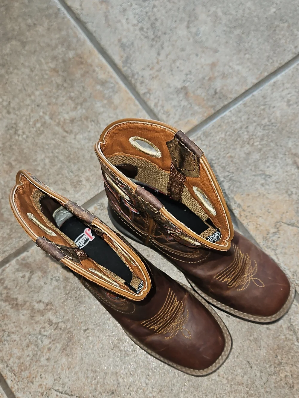 Justin Kids Brown Leather Western Pull-On Boots
